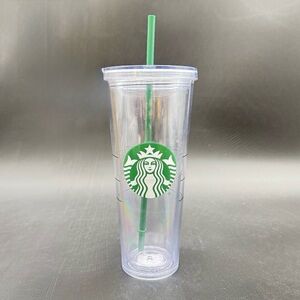 Starbucks 24 oz Venti Cold Cup Tumbler – Classic Clear w/ Green Straw NWT 2012